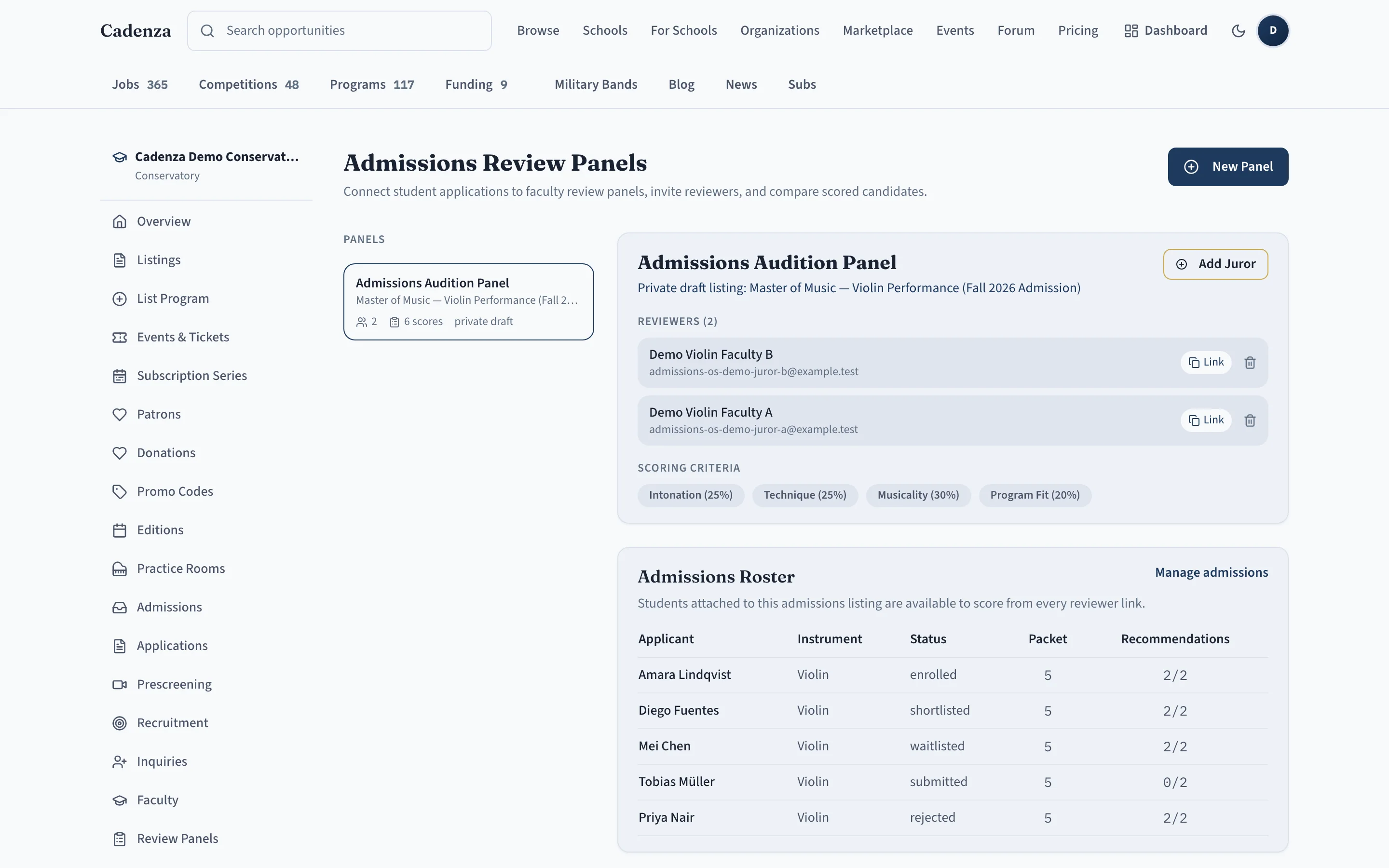 Faculty audition panels, built in.