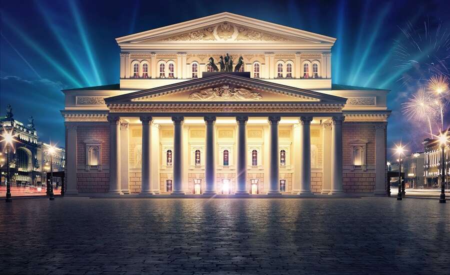 Bolshoi Theatre exterior at night